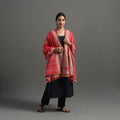  Red Kutch Handwoven Mirror Work Woollen Shawl 