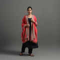  Red Kutch Handwoven Mirror Work Woollen Shawl 