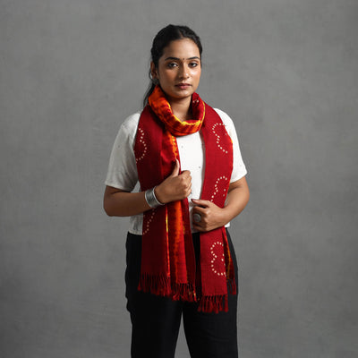 Red - kutch handwoven woolen shibori & bandhani stole 28