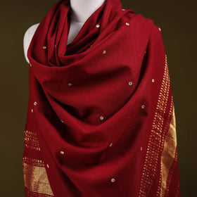 Red - kutch handwoven zari & mirror work acrylic wool shawl