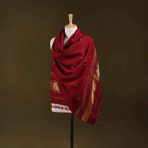 Red - kutch handwoven zari & mirror work acrylic wool shawl