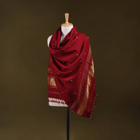 Red - kutch handwoven zari & mirror work acrylic wool shawl