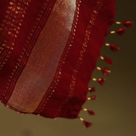 Red - kutch handwoven zari & mirror work acrylic wool shawl