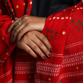Red Handwoven Bandhani Woolen Shawl for Women