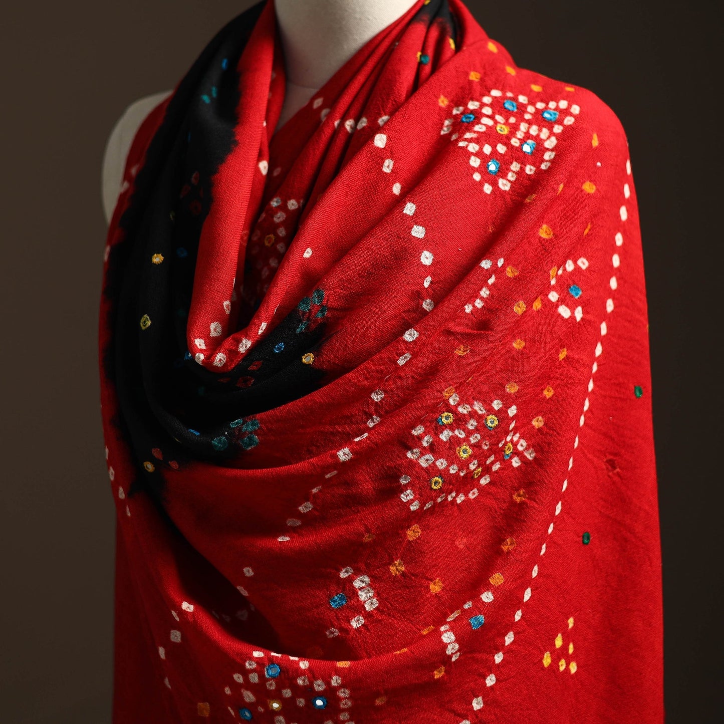 Kutch mirror work handwoven bandhani bagida woolen shawl 11