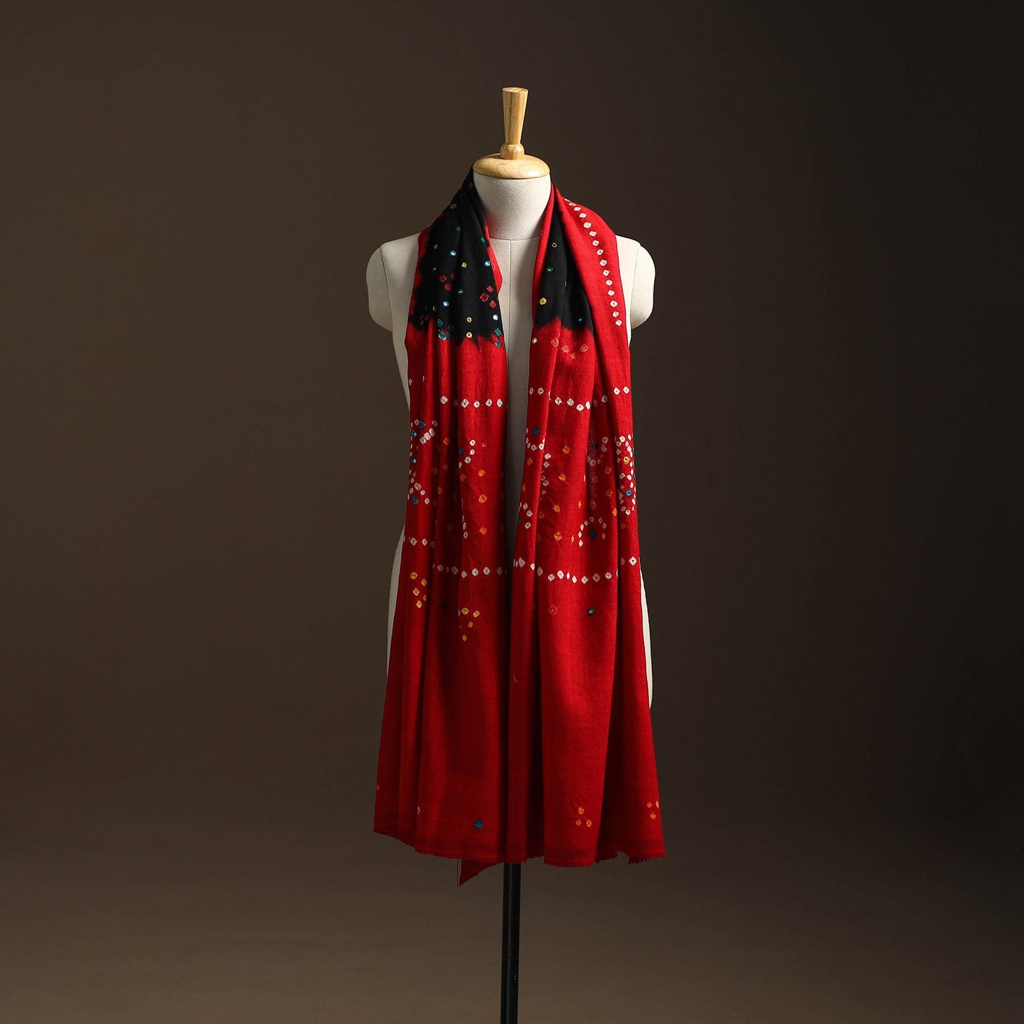 Kutch mirror work handwoven bandhani bagida woolen shawl 11