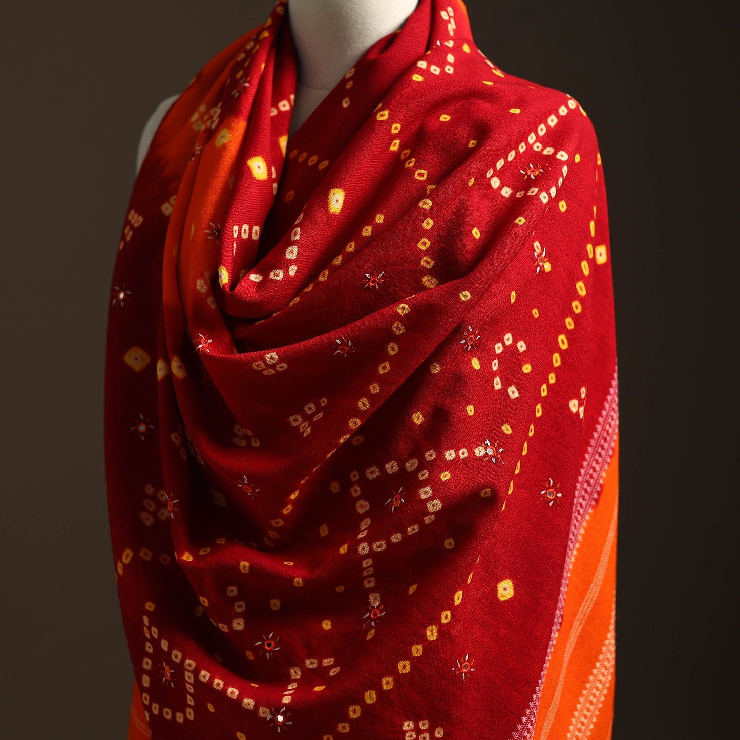 Kutch mirror work handwoven bandhani bagida woolen shawl 14