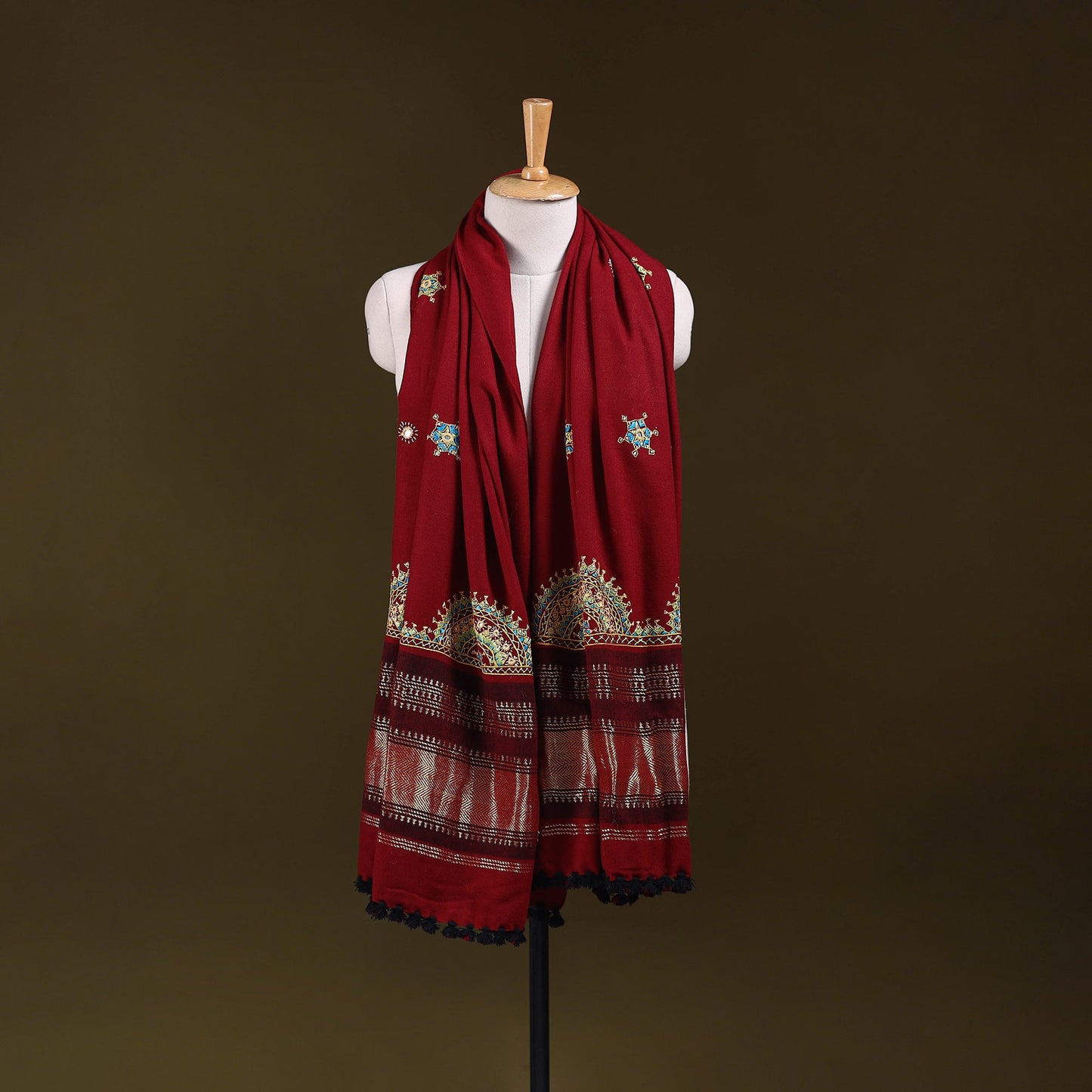 Red - kutch mirror work handwoven neran hand embroidery