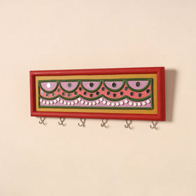 Kutch mud mirror work lippan art key holder (4 x 12 in) 01