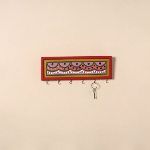 Kutch mud mirror work lippan art key holder (4 x 12 in) 01