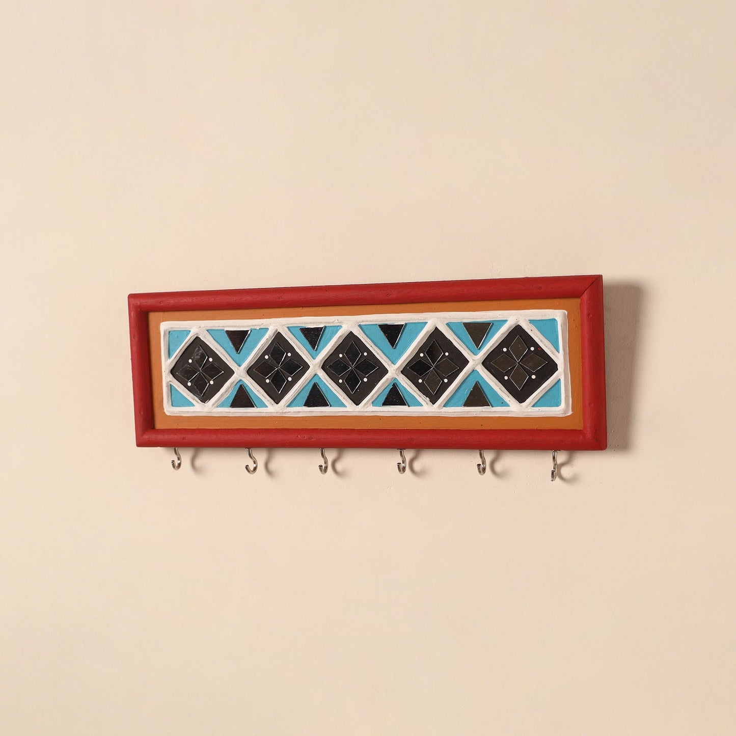 Kutch mud mirror work lippan art key holder (4 x 12 in) 17