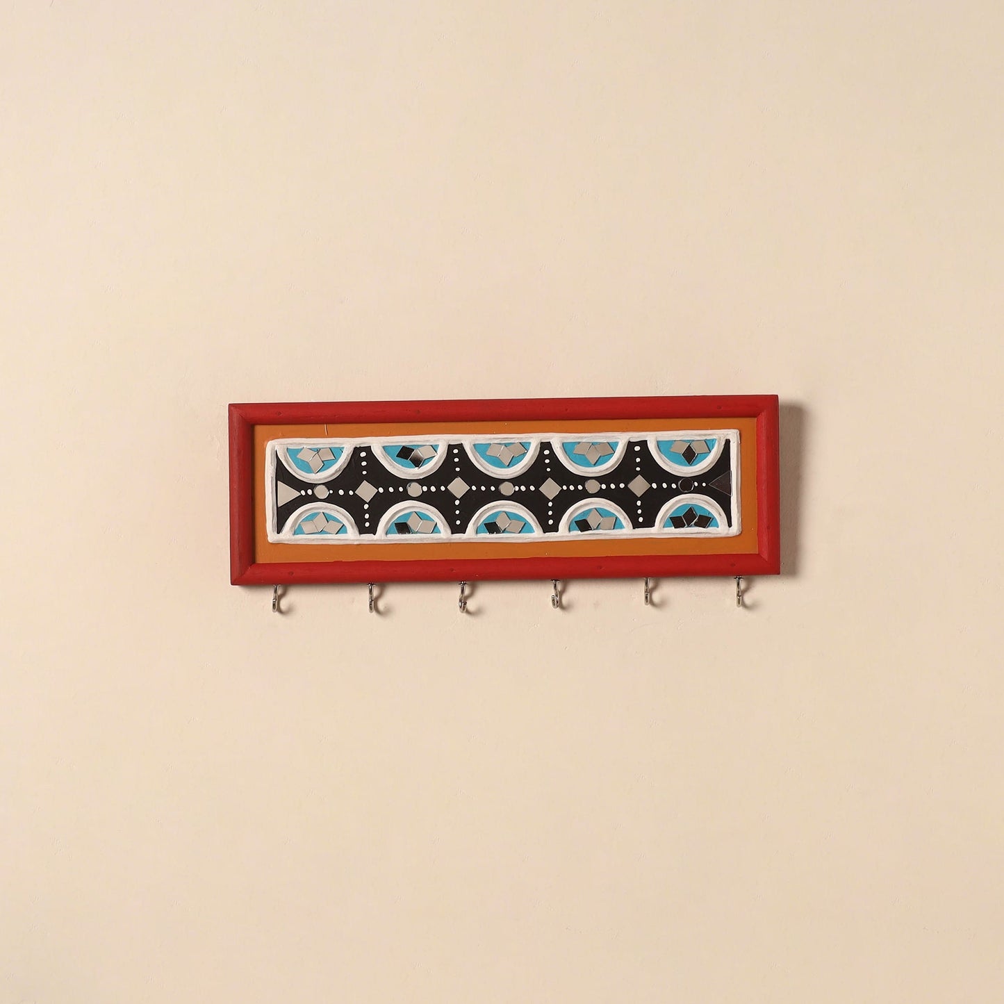 Kutch mud mirror work lippan art key holder (4 x 12 in) 21