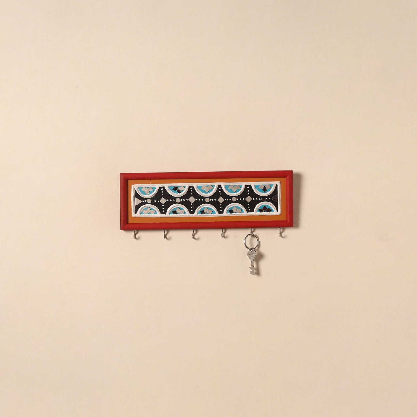 Kutch mud mirror work lippan art key holder (4 x 12 in) 21