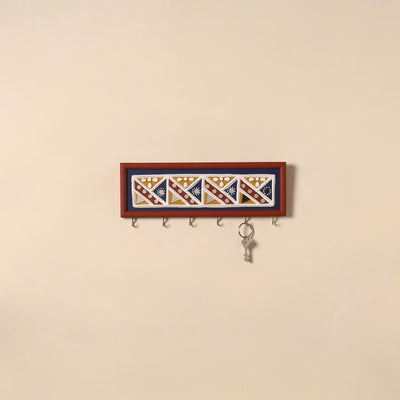 Kutch mud mirror work lippan art key holder (4 x 12 in) 24