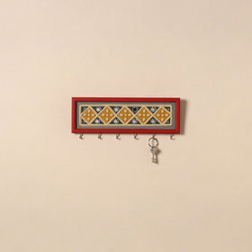 Kutch mud mirror work lippan art key holder (4 x 12 in)