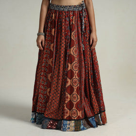 Red - kutch printed 24 kali cotton long skirt 34