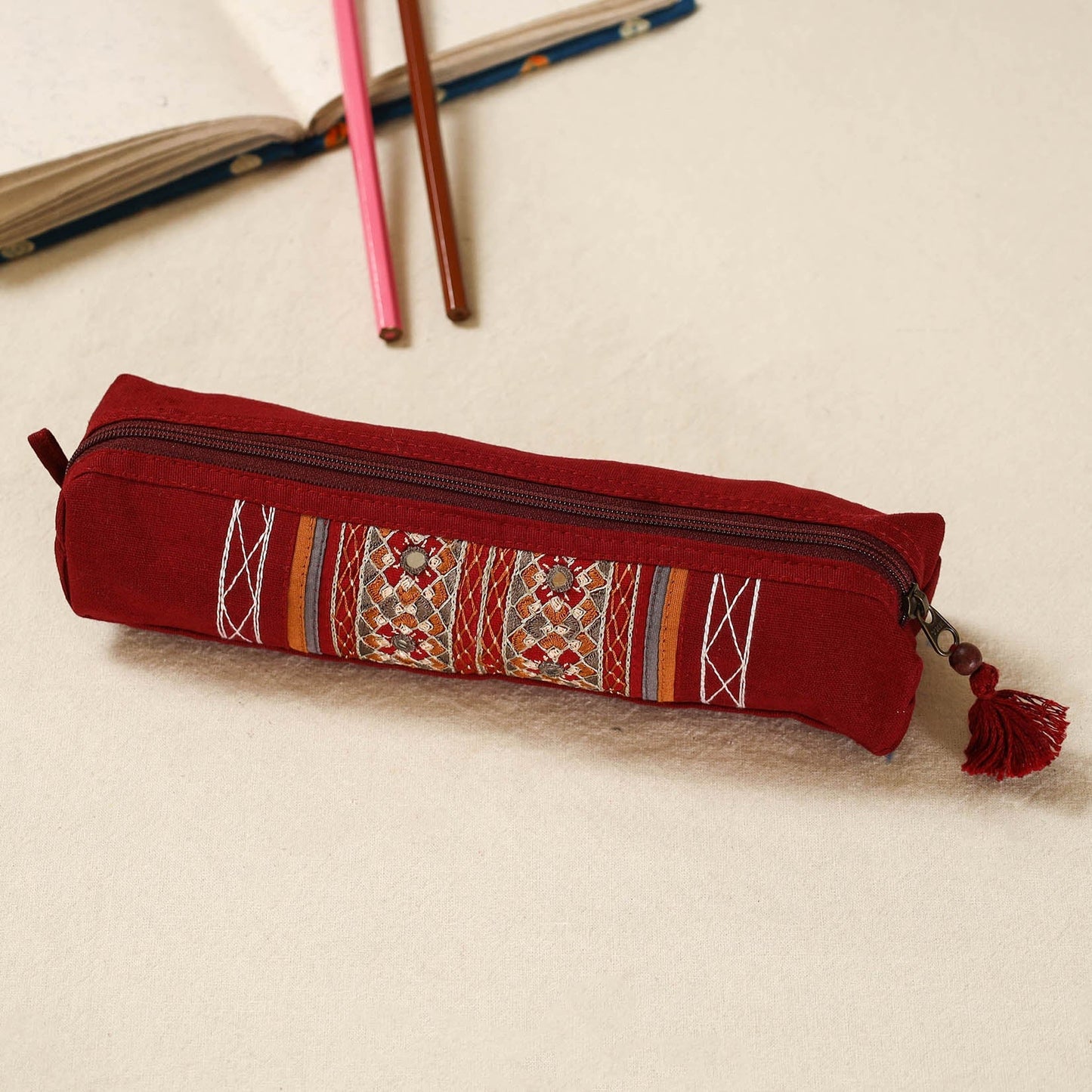 Kutch neran hand embroidered pencil pouch 235 - handcrafted