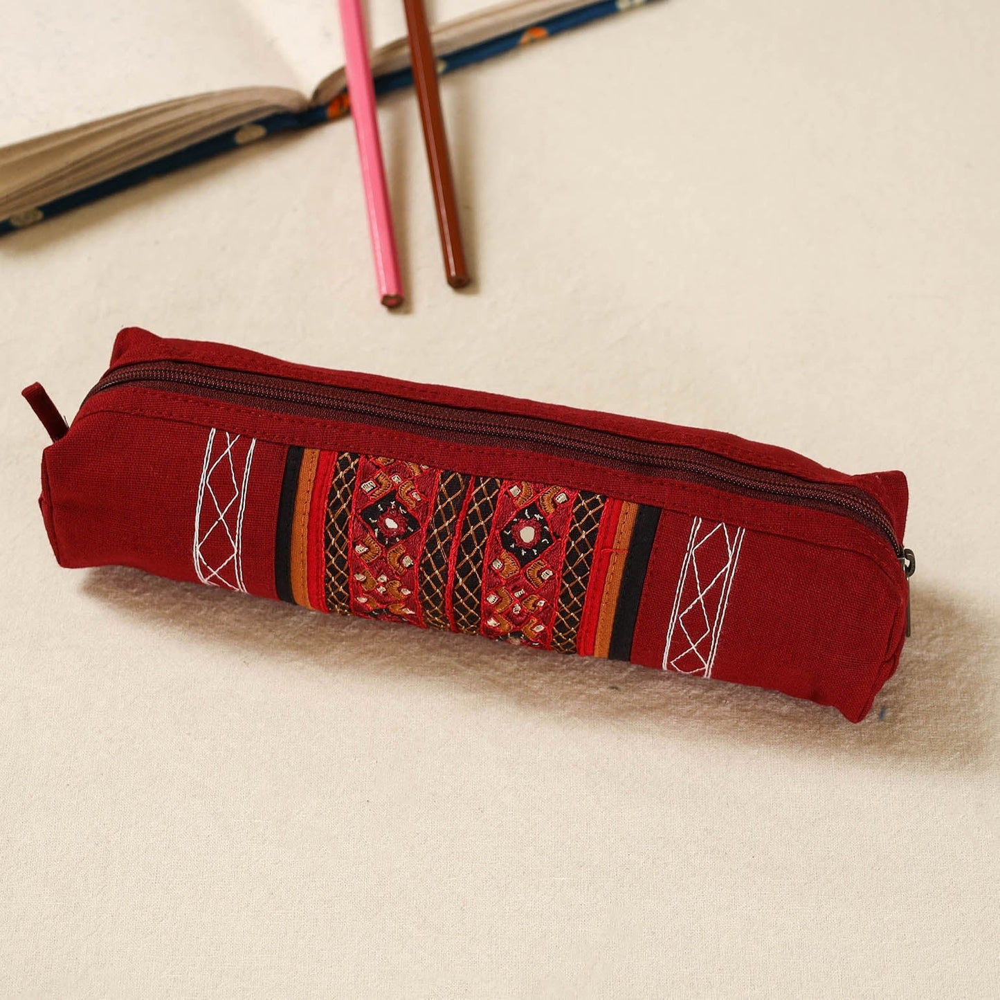 Kutch neran hand embroidered pencil pouch 237 - handcrafted