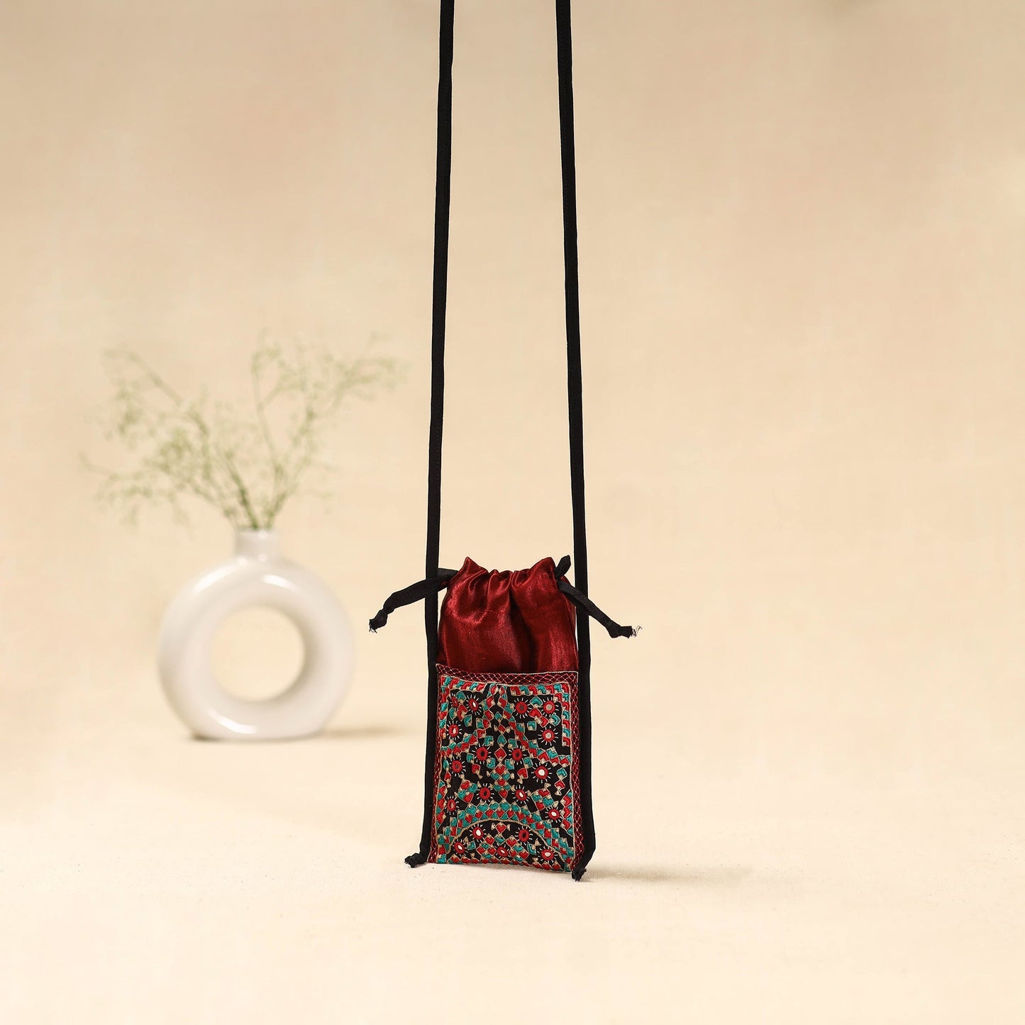 Kutch neran hand embroidered sling dori mobile pouch 215