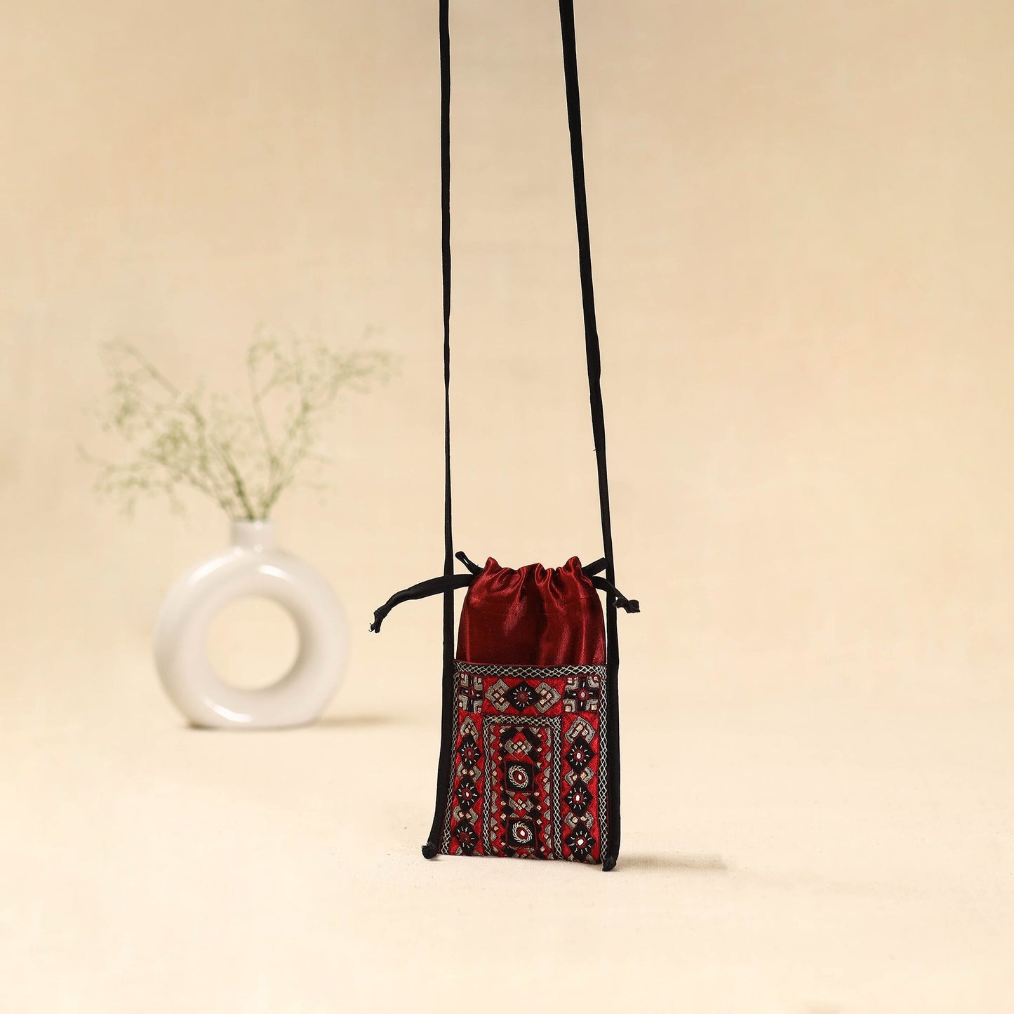 Kutch neran hand embroidered sling dori mobile pouch 216