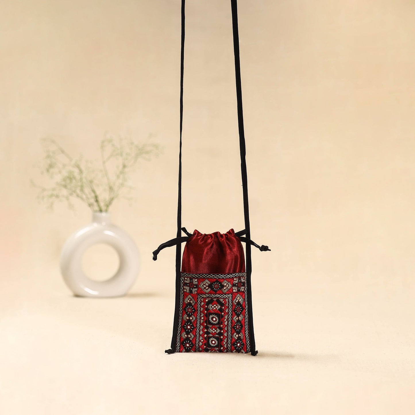 Kutch neran hand embroidered sling dori mobile pouch 216