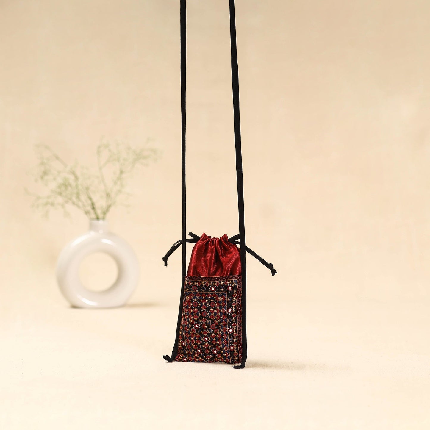 Kutch neran hand embroidered sling dori mobile pouch 220