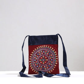 Red Kutch Neran Hand Embroidery Mashru Silk Sling Bag