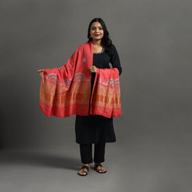 Red Kutch Neran Hand Embroidery Mirror Work Woollen Shawl