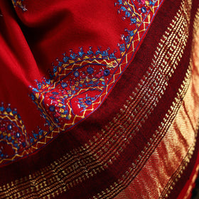 Red - kutch neran hand embroidery mirror work woollen shawl