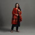 Red Kutch Neran Hand Embroidery Mirror Work Woollen Shawl