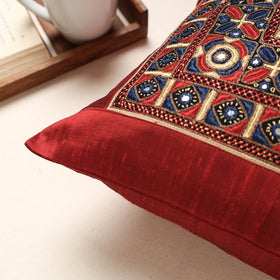 Red Kutch Pakko Hand Embroidery Silk Cushion Cover