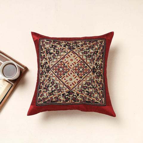 Buy Red Kutch Pakko Hand Embroidery Silk Cushion Cover