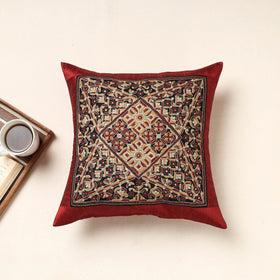 Buy Red Kutch Pakko Hand Embroidery Silk Cushion Cover