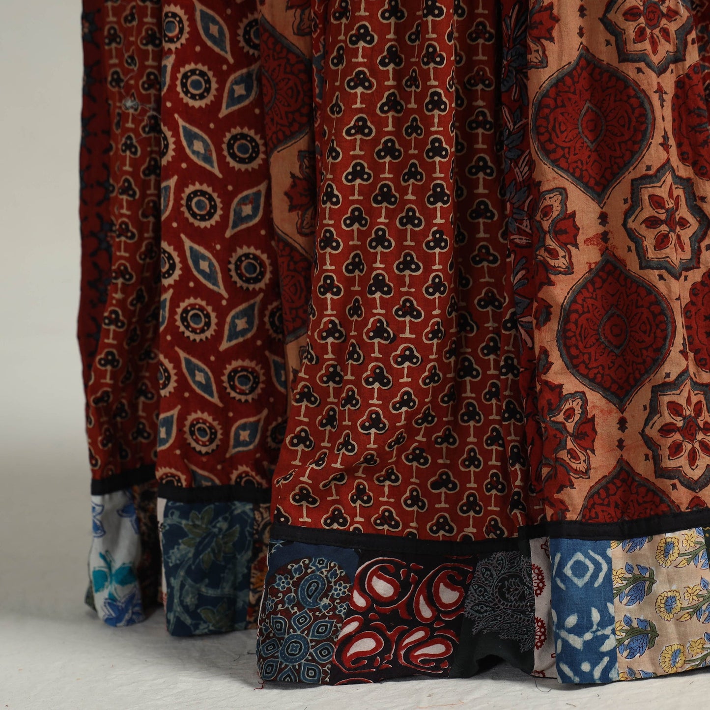 Red - kutch printed 24 kali cotton long skirt 34