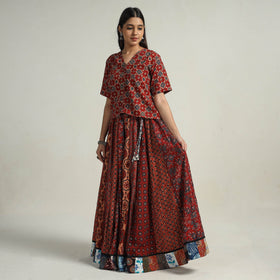 Red - kutch printed 24 kali cotton long skirt 34