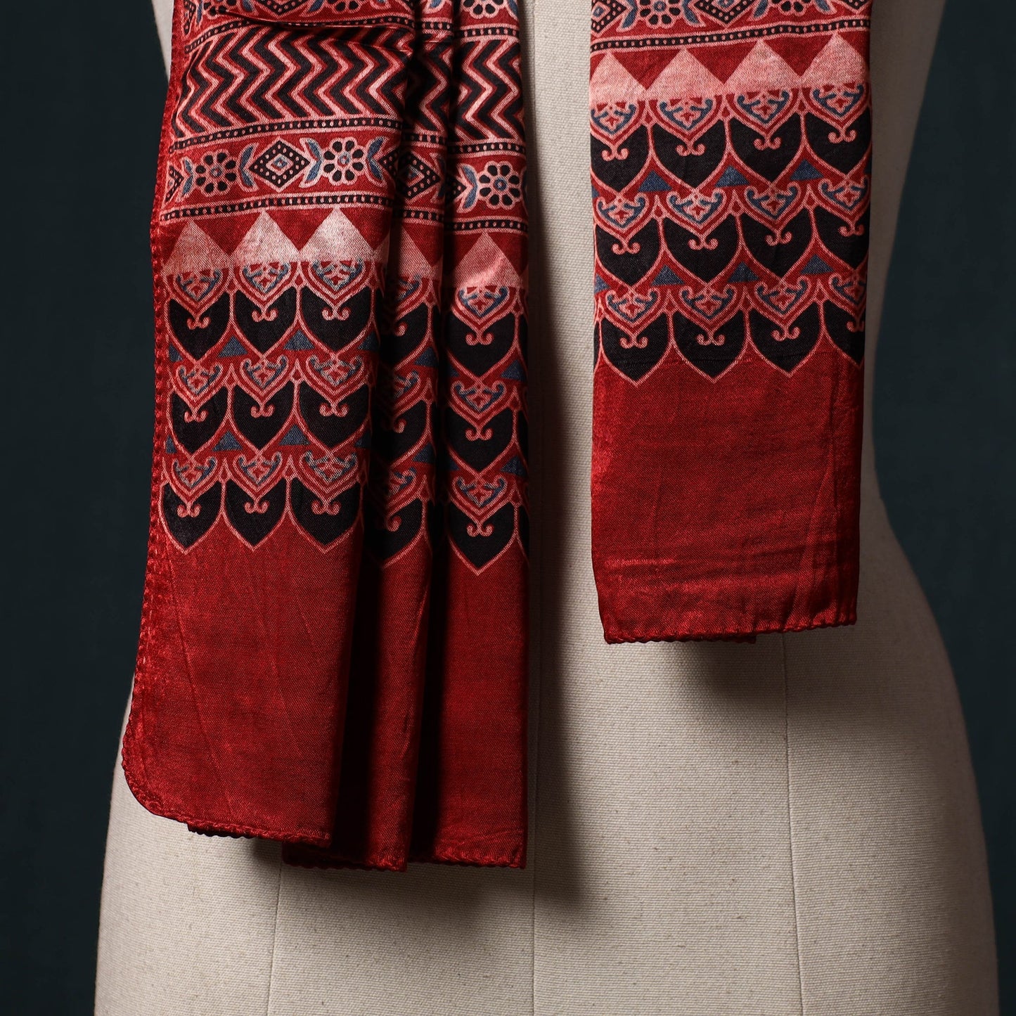 Kutch printed mashru silk stole 14 - handcrafted