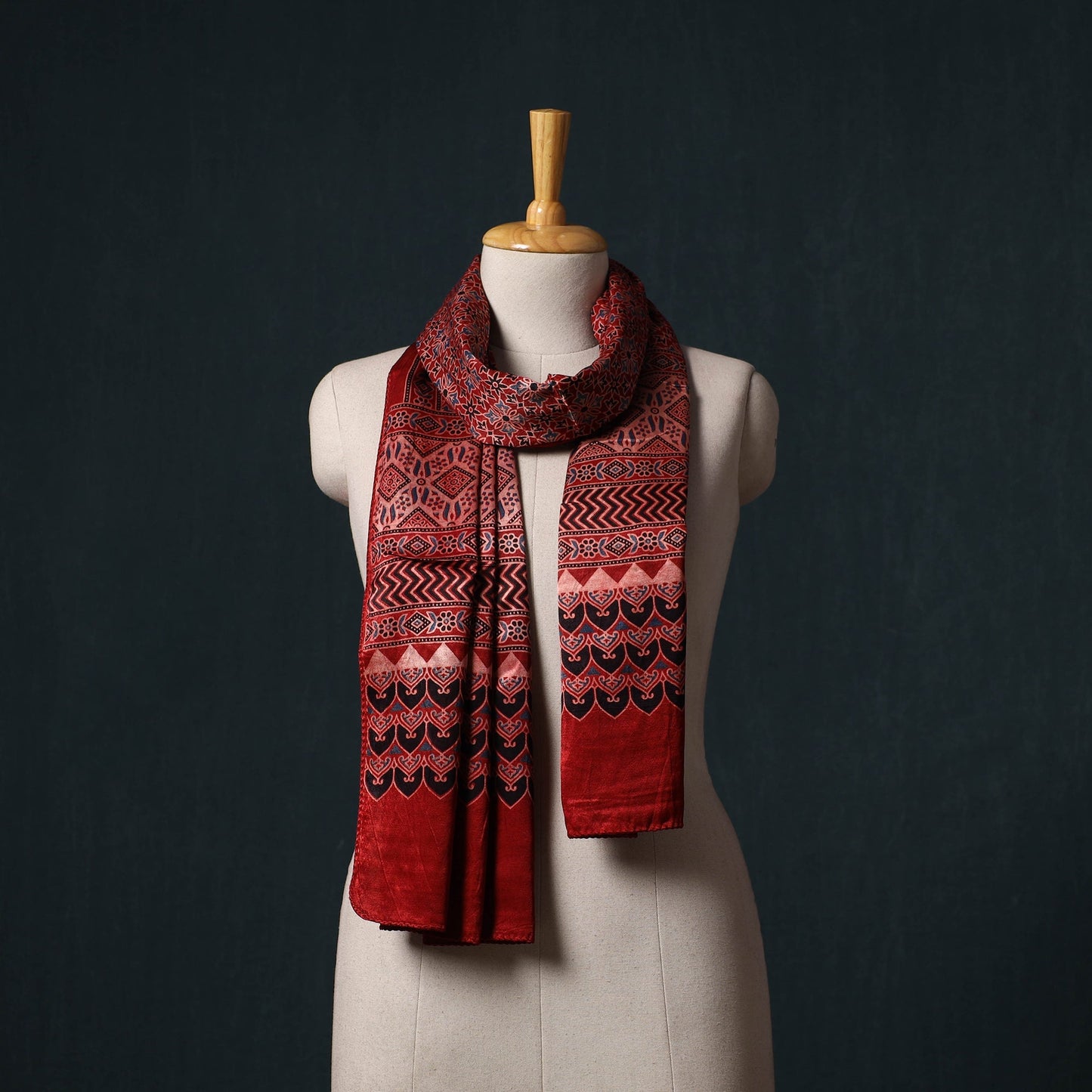 Kutch printed mashru silk stole 14 - handcrafted