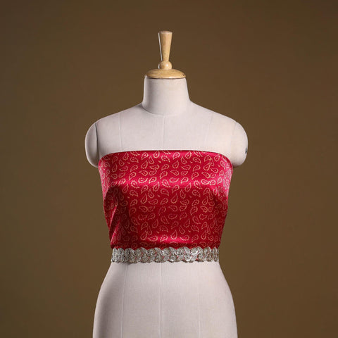 Kutch printed modal silk blouse piece with lace work 13