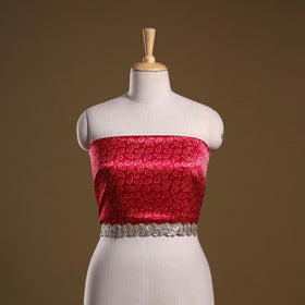 Kutch printed modal silk blouse piece with lace work 13