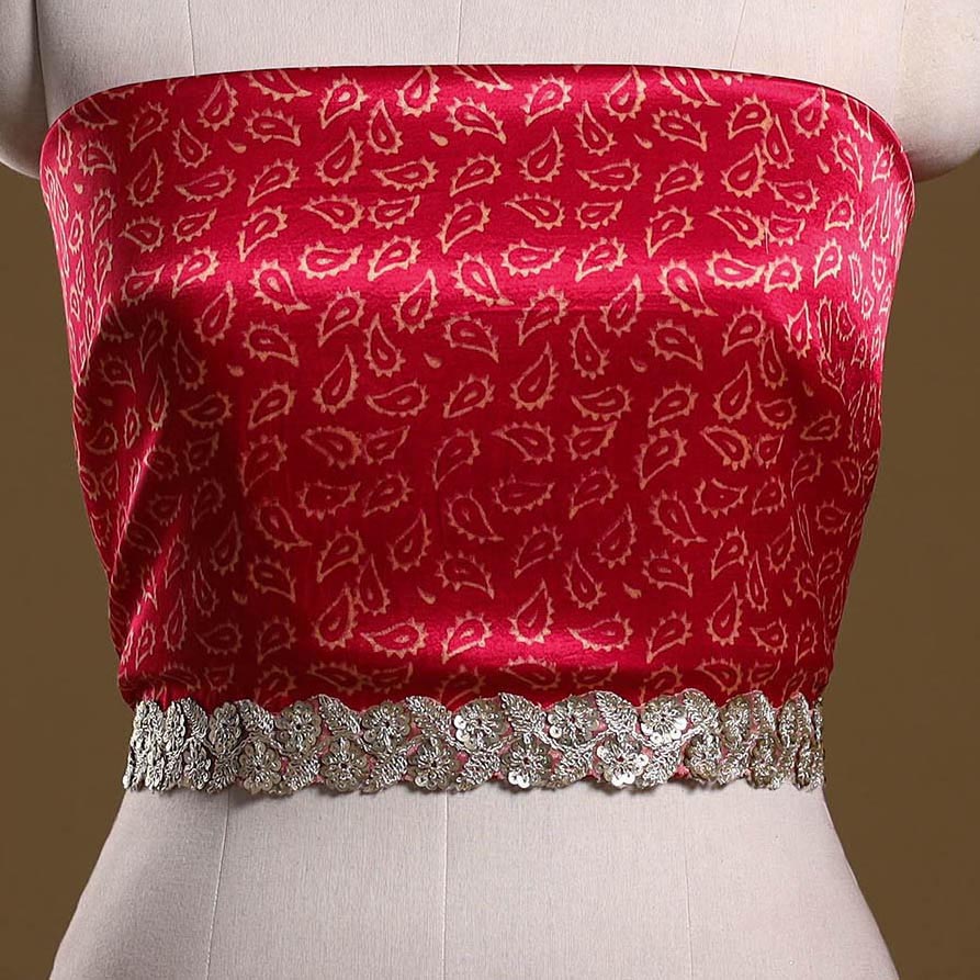 Kutch printed modal silk blouse piece with lace work 13