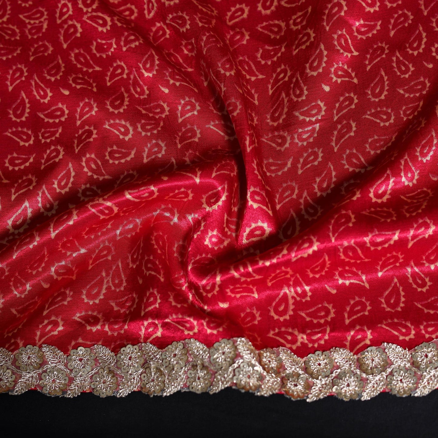 Kutch printed modal silk blouse piece with lace work 13