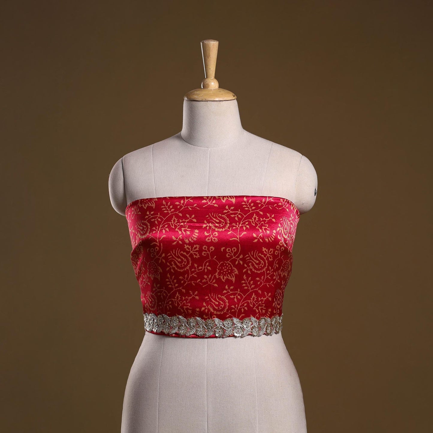 Kutch printed modal silk blouse piece with lace work 16