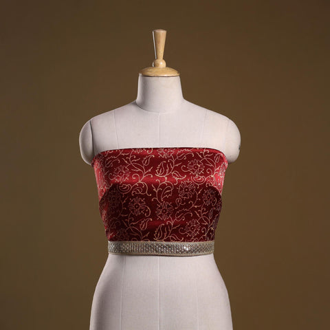 Kutch printed modal silk blouse piece with lace work 17