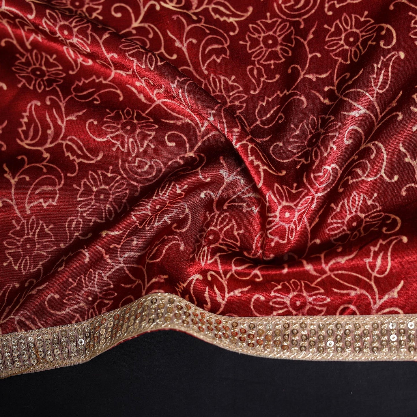 Kutch printed modal silk blouse piece with lace work 17