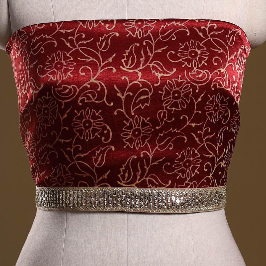 Kutch printed modal silk blouse piece with lace work 17