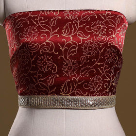 Kutch printed modal silk blouse piece with lace work 17