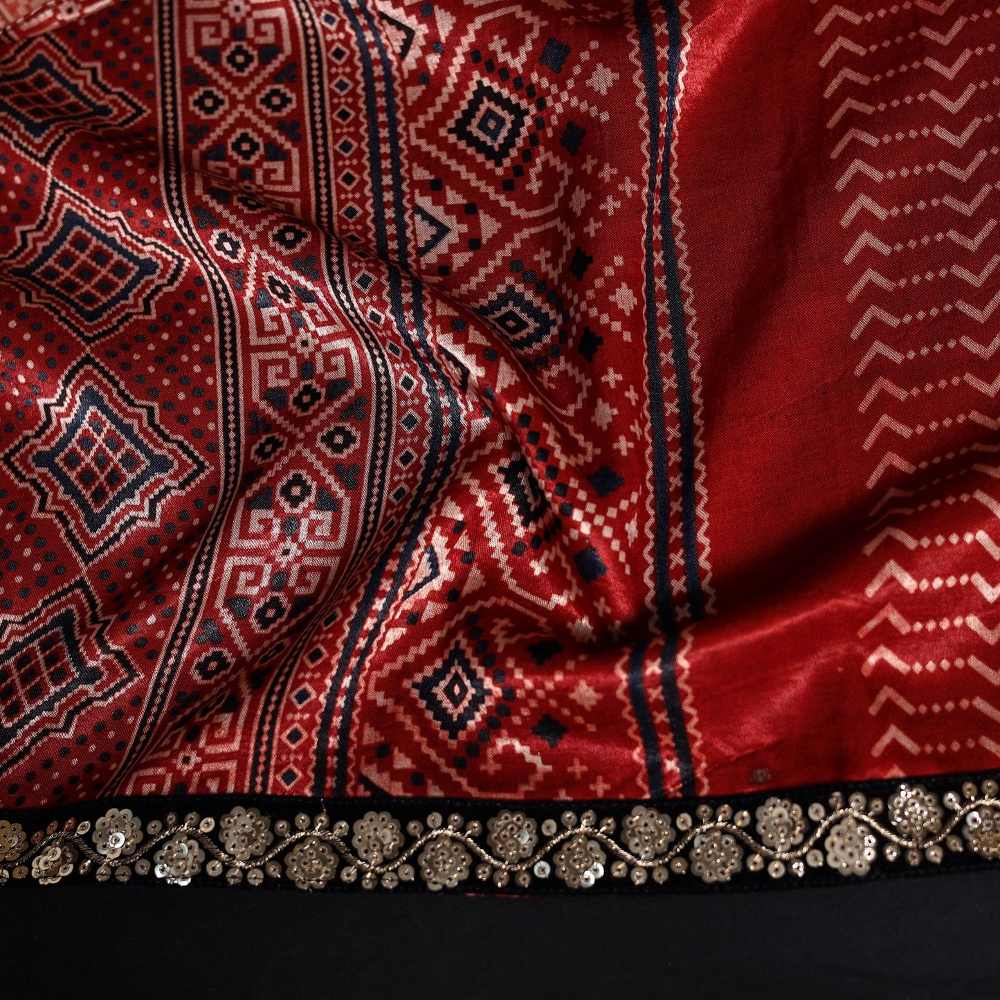 Kutch printed modal silk blouse piece with lace work 24