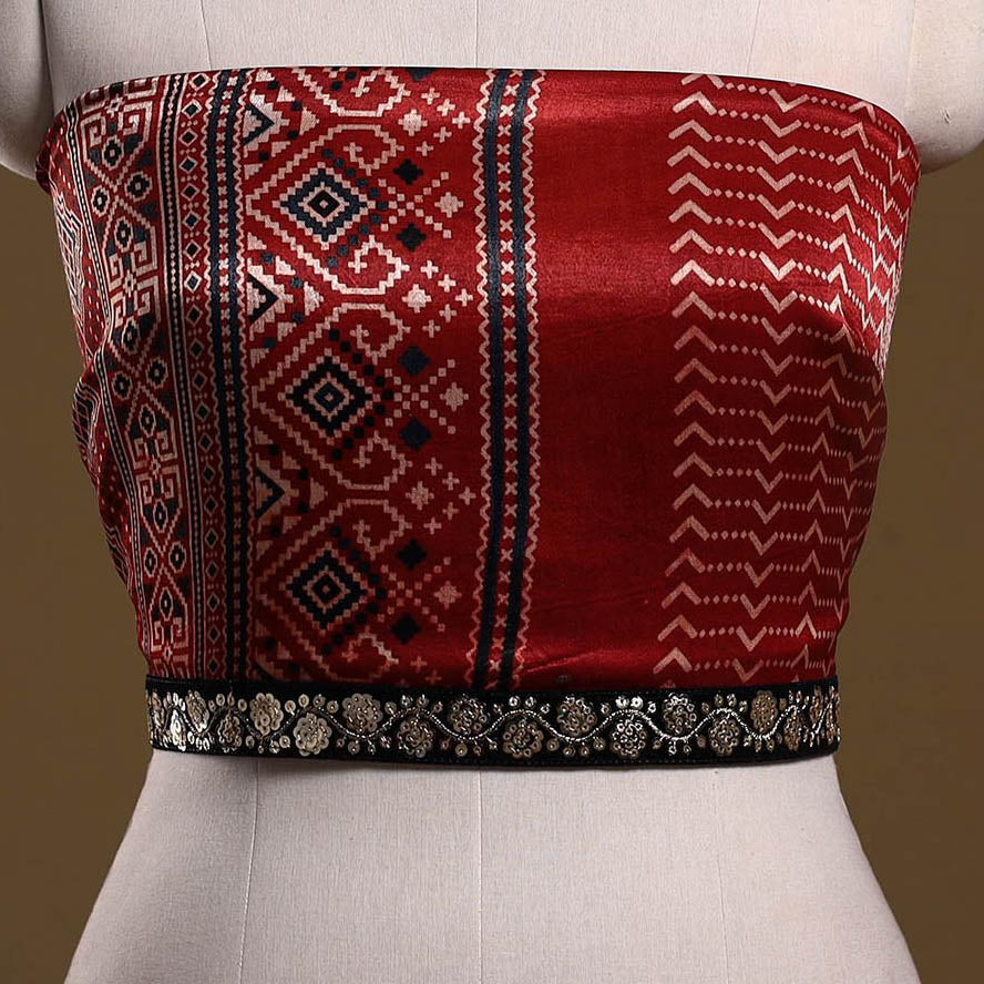 Kutch printed modal silk blouse piece with lace work 24