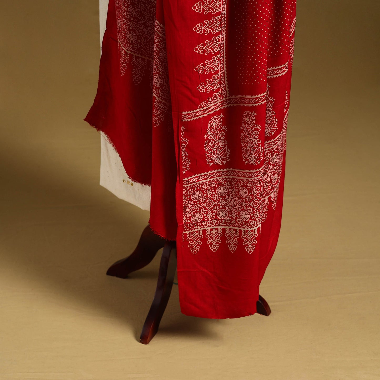 Red - kutch printed rayon dupatta 05 - handcrafted