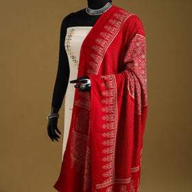 Red - kutch printed rayon dupatta 05 - handcrafted
